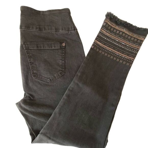 Lisette L Montreal Womens Charcoal Gray Embroidered Crystal Hem Denim Jeans - Picture 16 of 16